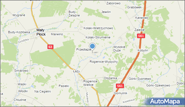 mapa Rogienice Piaseczne, Rogienice Piaseczne na mapie Targeo